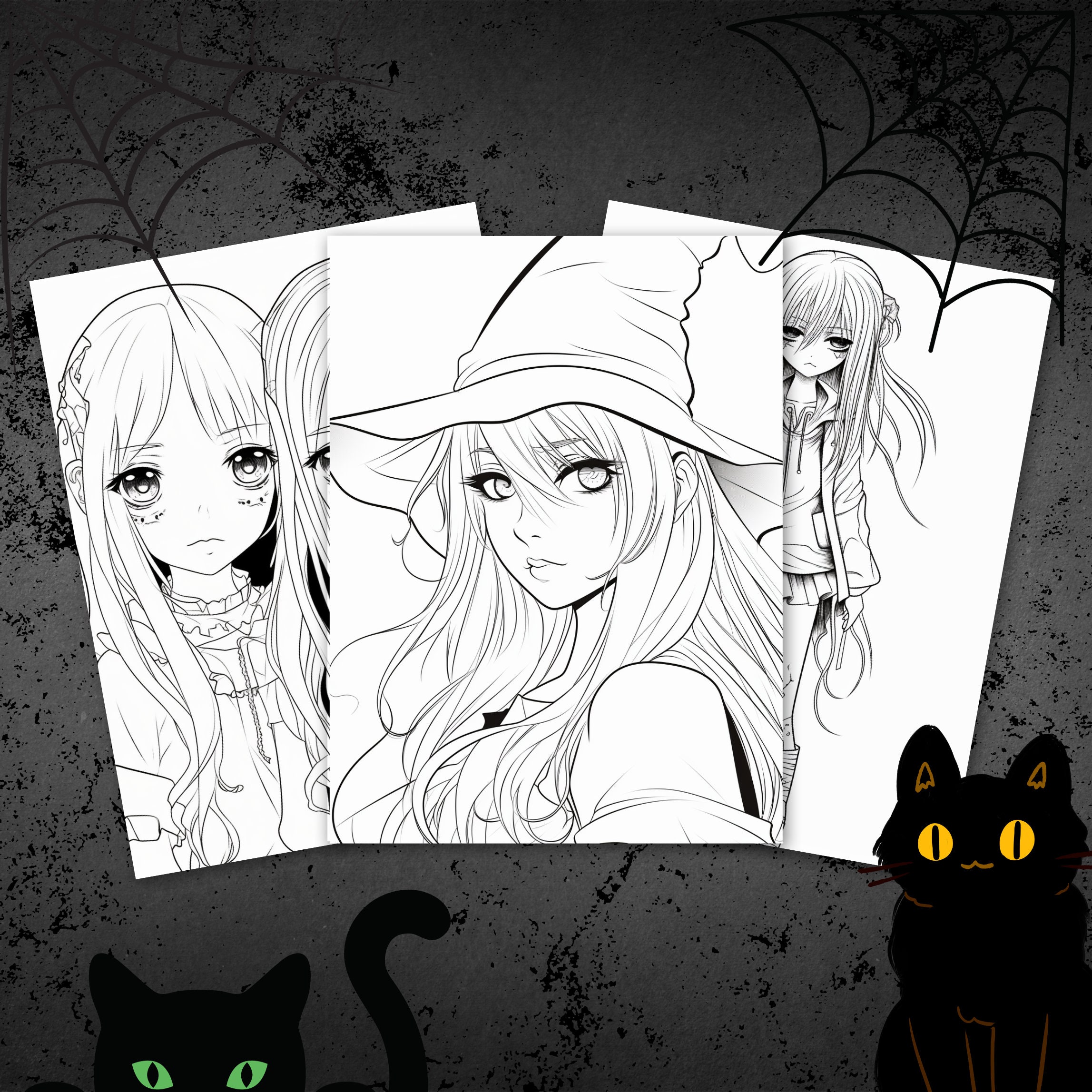 50 Anime Goth Girls Coloring Pages / Halloween Coloring Pages / Anime ...
