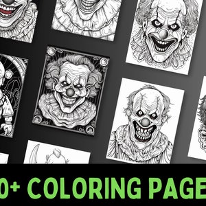 50+ Horror Clown Malvorlagen | Horror Malbuch für Erwachsene | Gruselige Horror Clowns | Ausmalbilder für Erwachsene | Digitaler Download