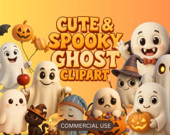 10 Halloween Ghost Clipart Bundle – Cute & Funny Ghost PNGs | Transparent Background | Spooky Digital Stickers for Sublimation, Scrapbooking