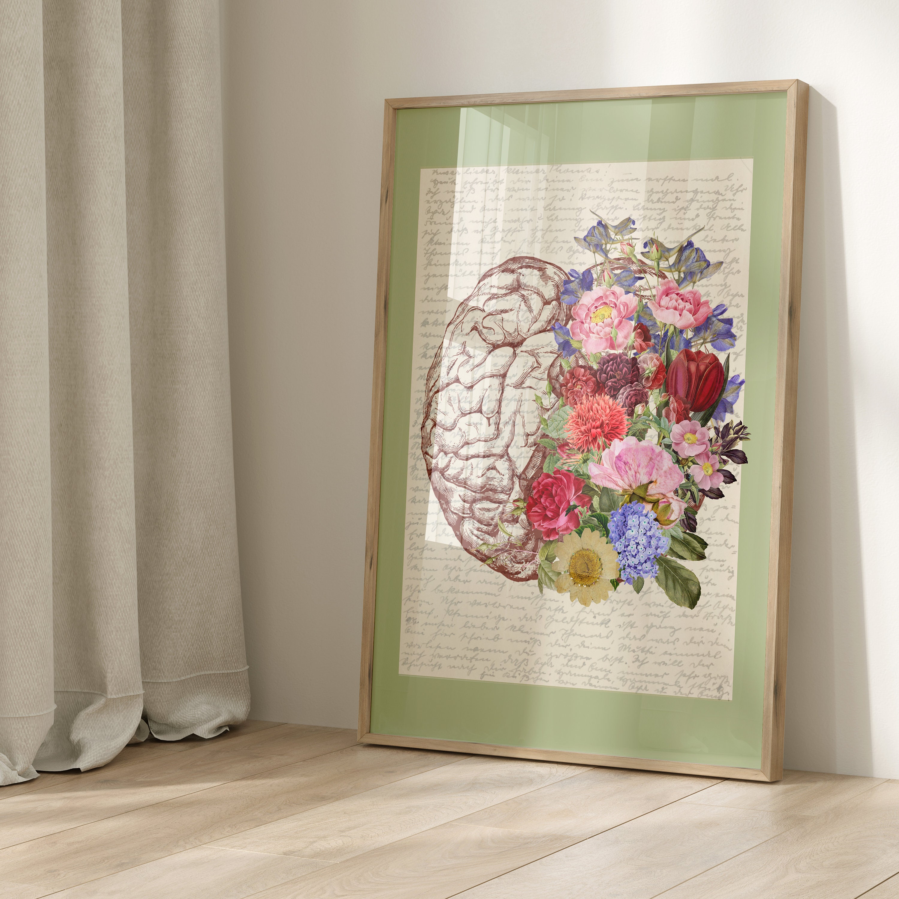 Vintage Anatomy Heart Brain and Lungs Wall Art, Set of 3 Floral Posters ...