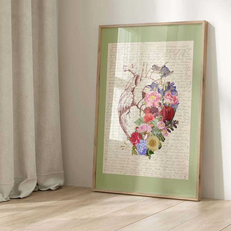 Vintage Anatomy Heart Brain and Lungs Wall Art, Set of 3 Floral Posters ...