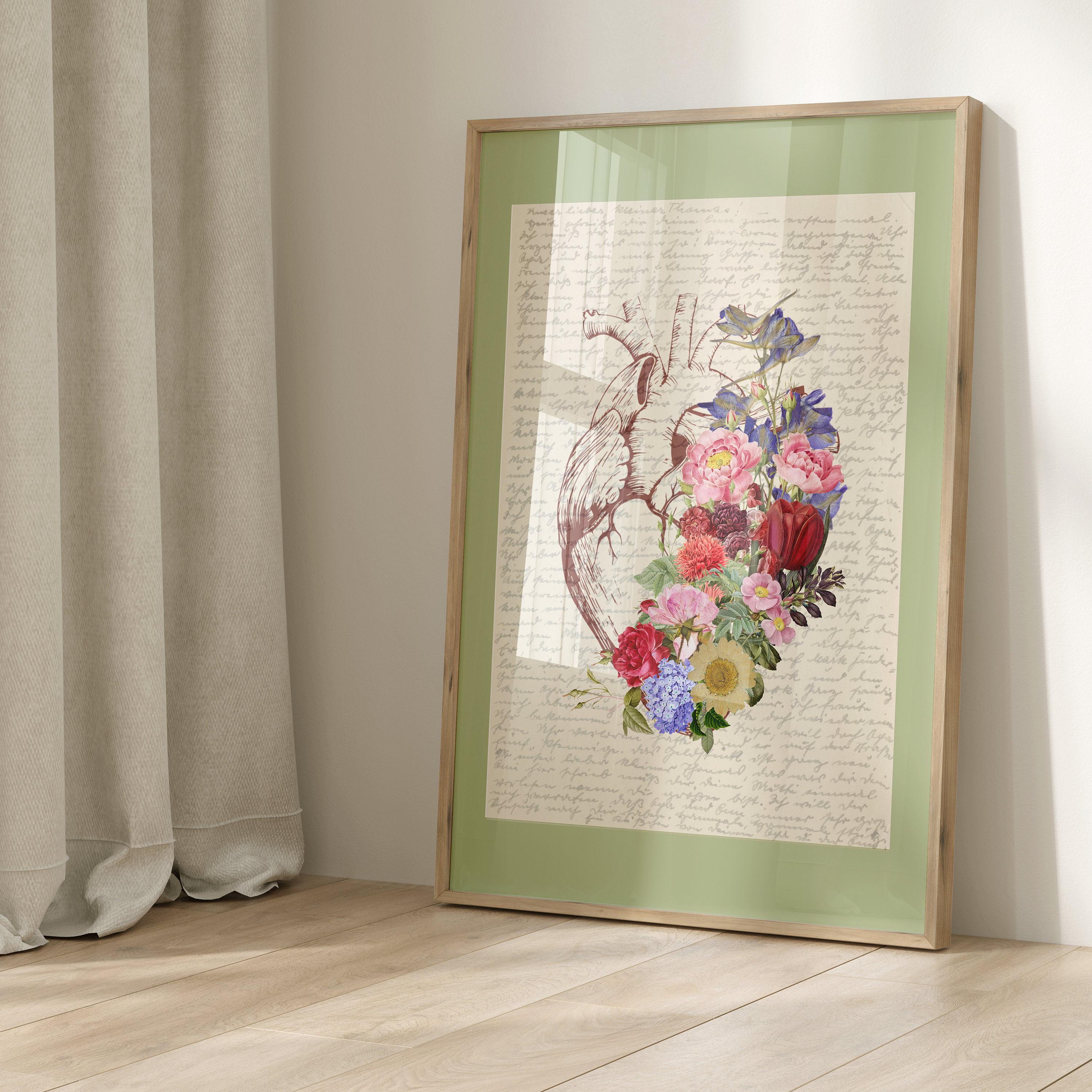 Vintage Anatomy Heart Brain and Lungs Wall Art, Set of 3 Floral Posters ...