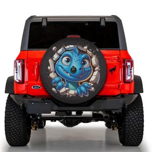 Spare Tire Cover – Dinosaur Peeking Design for SUV, Jeep, and RV – Universal Fit with Backup Camera Hole Option