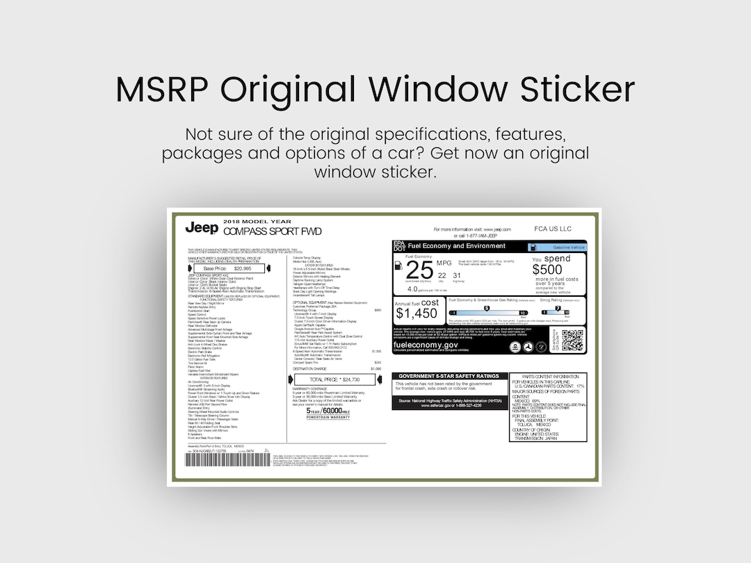 Car MSRP Sticker, Original Window Sticker VIN Code Authentic Vehicle