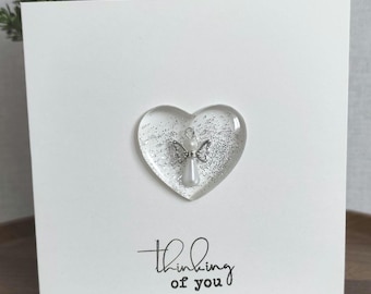 Thinking of You card with handmade removeable angel heart pocket hug keepsake