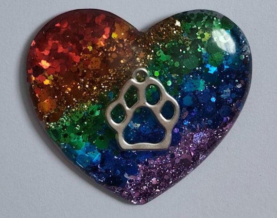 Loss of Pet Pocket Hug Heart, Rainbow Bridge, Paw Print on Heart