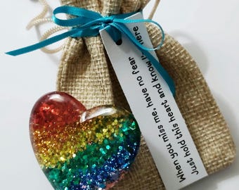 Corazón de bolsillo para la pérdida de una mascota, Puente Arcoíris, Huella de pata en el corazón, Recuerdo, Hecho a mano, Abrazo desde el Puente Arcoíris, Duelo por la pérdida de una mascota, Memorial