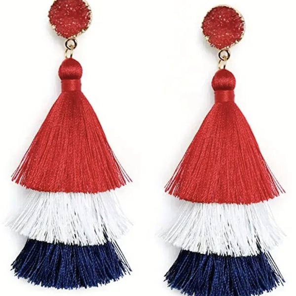 Red, White and Blue Tassel Earrings