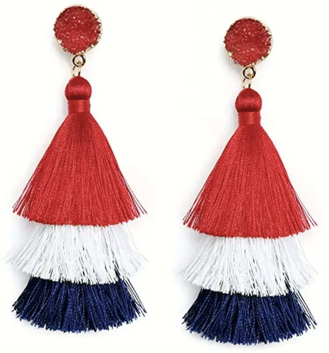 Red white and blue tassel earrings sale