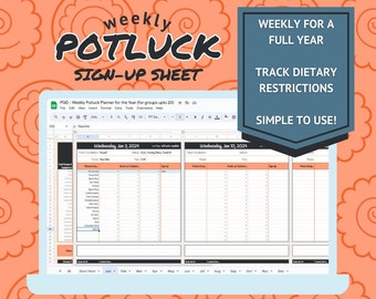 Weekly Potluck Sign-up Sheet Planner Online Spreadsheet Google Sheet Template