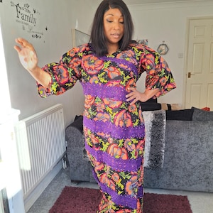 African Print Dress with Rhinestones and Lace Size UK 14 - 18