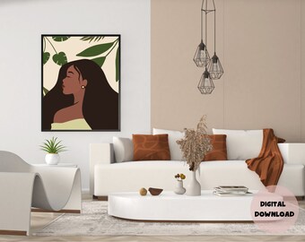 Hair Flow Art, Beautiful Hair Art, Wall Art, Black Girl Art, Botanical Art, Neutral Print Art