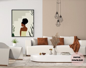 Afro Art, Black Women, Home Art, Digital Art, African American Art, Abstract Art, Leaf Wall Art, Black Girl Wall Art, Hair Art, Big Hair Art