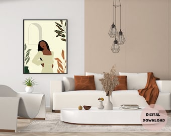 Relaxing Spanish Window. African American Prints. Wall Art. Black Women. Botanical Art.