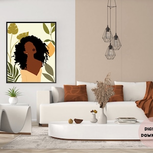 Lemon Floral Art, Black Women, African American Women, Digital Downloads, Leaf Art, Minimalist Art, Botanical Art, Divine Art, Wall Art