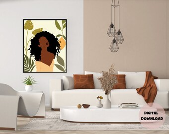 Lemon Floral Art, Black Women, African American Women, Digital Downloads, Leaf Art, Minimalist Art, Botanical Art, Divine Art, Wall Art