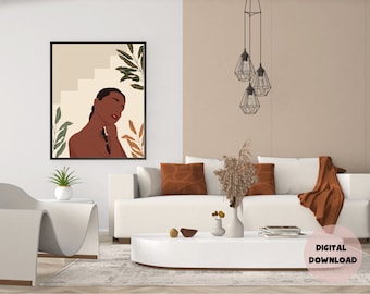 Black Women Art. Boho Inspired Art. Floral Abstract. Women Digital Art. Botanical Art. Feminine Art. Wall Art. Instant Downloads.