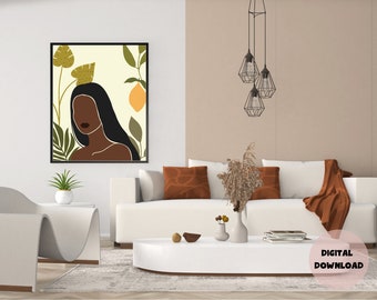 Deep Chocolate Lemon: Feminine Wall Art. African American Prints. Lemon Decor. Botanical Art. Black Women.