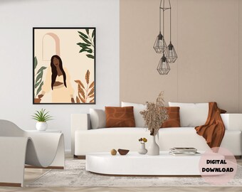 Spanish Window Black Girl Art: Floral Background Art, Wall Art, African American Prints, Botanical Art, Neutral Art