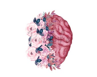 Watercolor Flowers & Brain|Cup Stickers| Laptop Stickers| Scientific Stickers