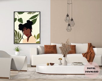 Curly Afro Puffs" Floral Art. Black Women. Botanical Wall Art. Feminine Art. Home Art. Girlie Art.