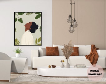 Self Art, Black Girls, Women Art, African American Art, Boho Art, Relaxing, Feminine Art, Leaves Art, Self Love, Empowering,