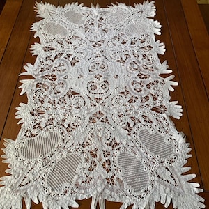 battenburg lace dresser scarves battenburg lace DRESSER scarf- 50" long, white cotton, table runner, embroidered, vintage