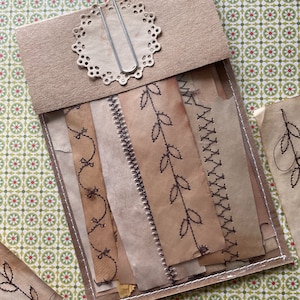 Strisce di carta cucite in stile vintage, effimere, journaling, scrapbooking