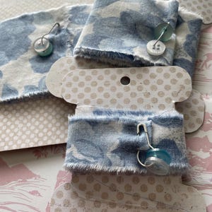 Hand torn ribbon soft cotton blue white floral vintage fabric