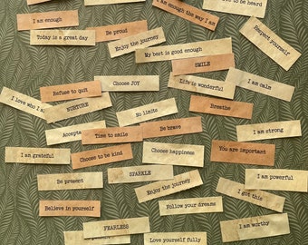 Printed affirmations tea coffee dyed vintage look paper