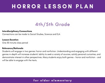 4th/5th Grade Horror Genre In-Depth ELA Lesson Plan for Elementary and Middle School Teachers, Homeschool Lesson Plan, Library Lesson Plan