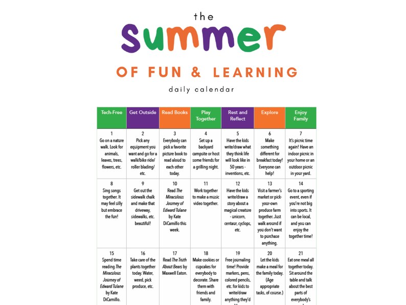 The Summer of Fun and Learning Daily Calendar, Preschool Daily Calendar, Get Ready for School Preparation Calendar, Family Daily Activities image 6