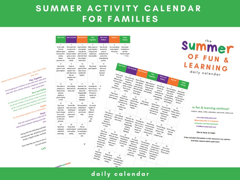 The Summer of Fun and Learning Daily Calendar, Preschool Daily Calendar, Get Ready for School Preparation Calendar, Family Daily Activities image 1