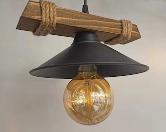 Rustic Ceiling Chandelier - Farmhouse Light Fixture - Farmhouse Pendant Light -Wooden Hanging Lamp - Wood Chandelier - Wooden Rope Light
