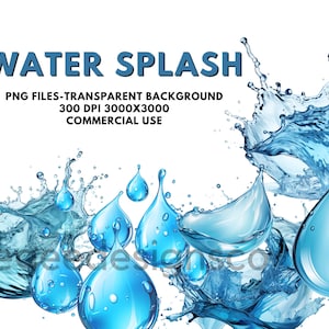Aquarell Spritzwassertropfen PNG Clipart-Set, PNG, Wassertropfen, Wassertropfen PNG sofortiger Download