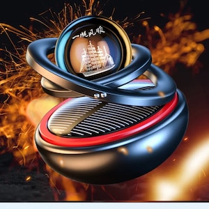 May include: A black and red car air freshener with a spinning globe design. The globe features a ship and the text "一帆风顺" in Chinese characters. The air freshener is made of a material that is resistant to both high and low temperatures and can be recycled.