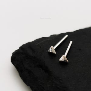 Extra Tiny Sterling Silver 3D Triangle Stud Earrings (3mm) : Minimalist Geometric Jewelry *S29*