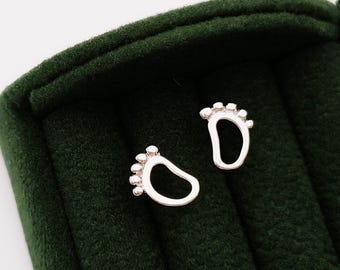 Baby Footprint Stud Earrings, Sterling Silver Pin *S48*