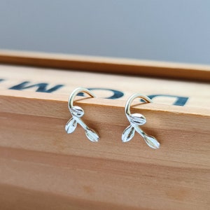 Tiny Olive Branch Drop Hook Earrings in Sterling Silver, Small Leafs Earrings, Cute Leafs Earrings, Everyday Earrings