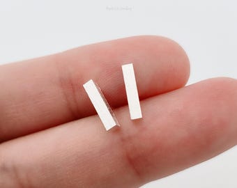 Bar Stud Earrings: Minimalist Sterling Silver Pin, Textured Geometric *S78*