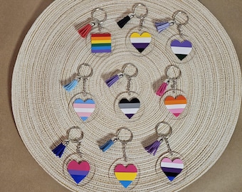 LGBTQ+ Pride Flag Acrylic Keychain- Heart or Flag Design