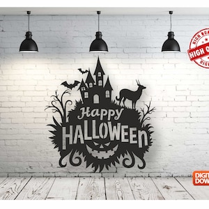 Happy Halloween Wall art Decor vector file for laser cutting , plasma cutting ( dxf , dwg , cdr , svg ) Metalic & Wood CNC machine