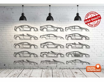 May include: A collection of wireframe car designs displayed on a white brick wall. The cars are in various styles, including convertibles and coupes. The image includes a "HIGH QUALITY" stamp and a "DIGITAL DOWNLOAD" label.
