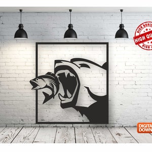 Fish and Bear Wall art  Decor vector file for laser cutting , plasma cutting ( dxf , dwg , cdr , svg )Metalic & Wood CNC machine!