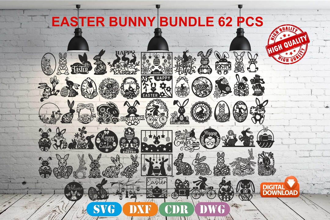 Easter Bunny Bundle Wall Decor Vector Drawing File for Laser Cutting ...