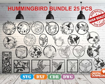 Kolibri-Wand-Kunst-Dekorvektordatei für Laserschneiden, Plasmenschneiden (dxf, svg, cdr, dwg) Metalic & Holz CNC-Maschine!