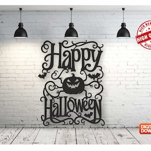 Happy Halloween Wall art Decor vector file for laser cutting , plasma cutting ( dxf , dwg , cdr , svg ) Metalic & Wood CNC machine