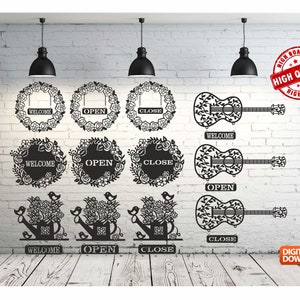 Welcome , Open , Close High Quality Wall art  Decor vector drawing file for laser cutting , plasma cutting ( dxf , dwg , cdr , svg )