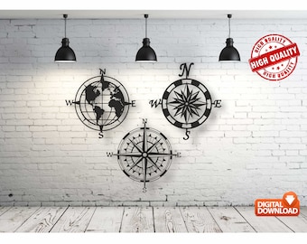 Compass Wall art  Decor vector drawing file for laser cutting , plasma cutting( dxf , dwg , cdr , svg )Metalic & Wood CNC machine!