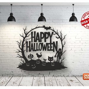 Happy Halloween Wall art Decor vector file for laser cutting , plasma cutting ( dxf , dwg , cdr , svg ) Metalic & Wood CNC machine